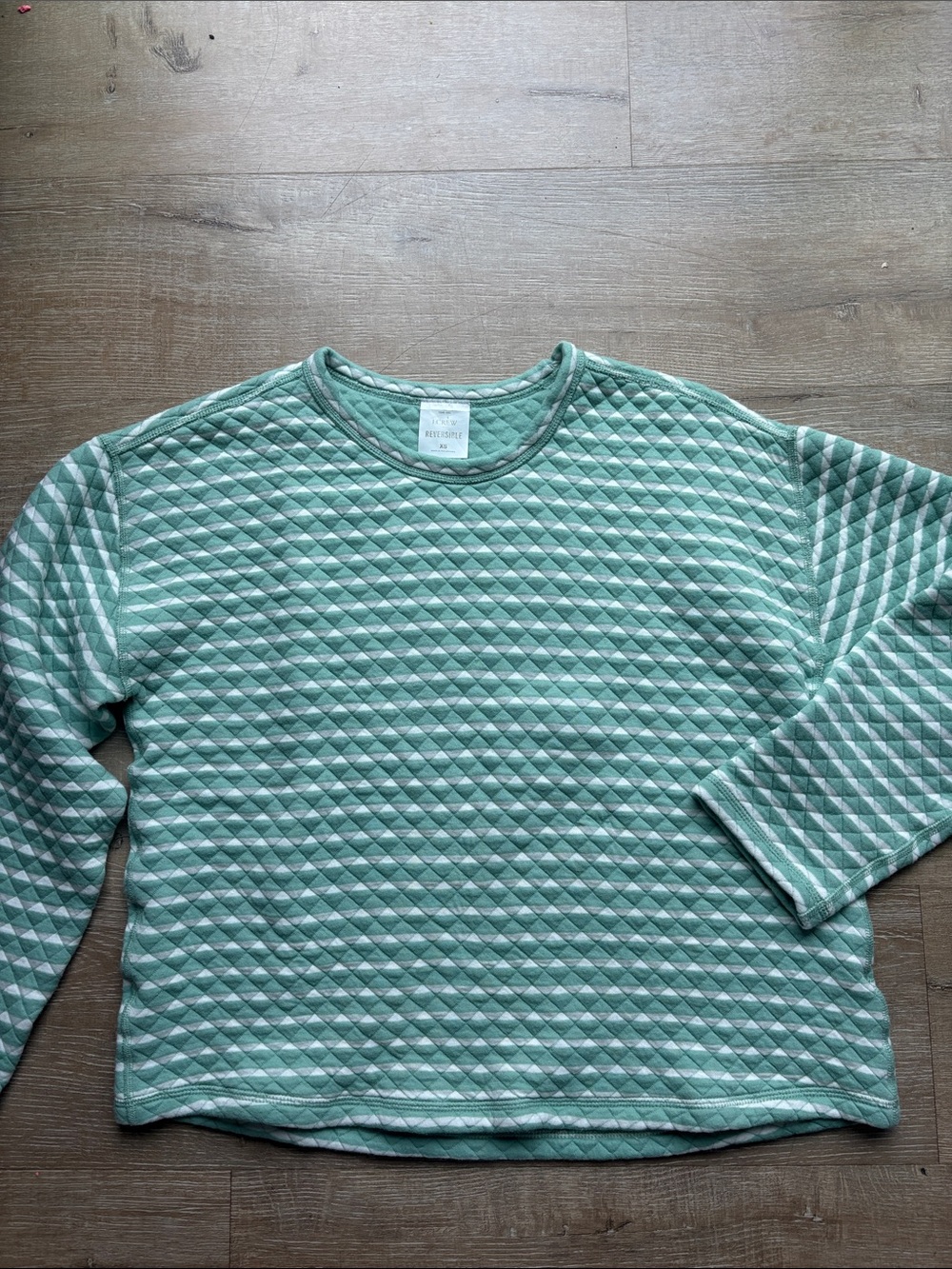 J. Crew Quilted Mint and White Crewneck Sweater